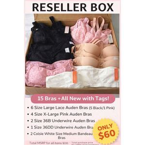Reseller Box 15 Bras NWT Auden & Colsie Mixed Sizes Lace Underwire Bandeau